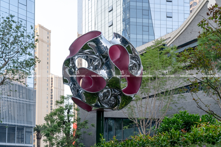 Mirror-And-Painted-Stainless-Steel-Flower-Sculpture
