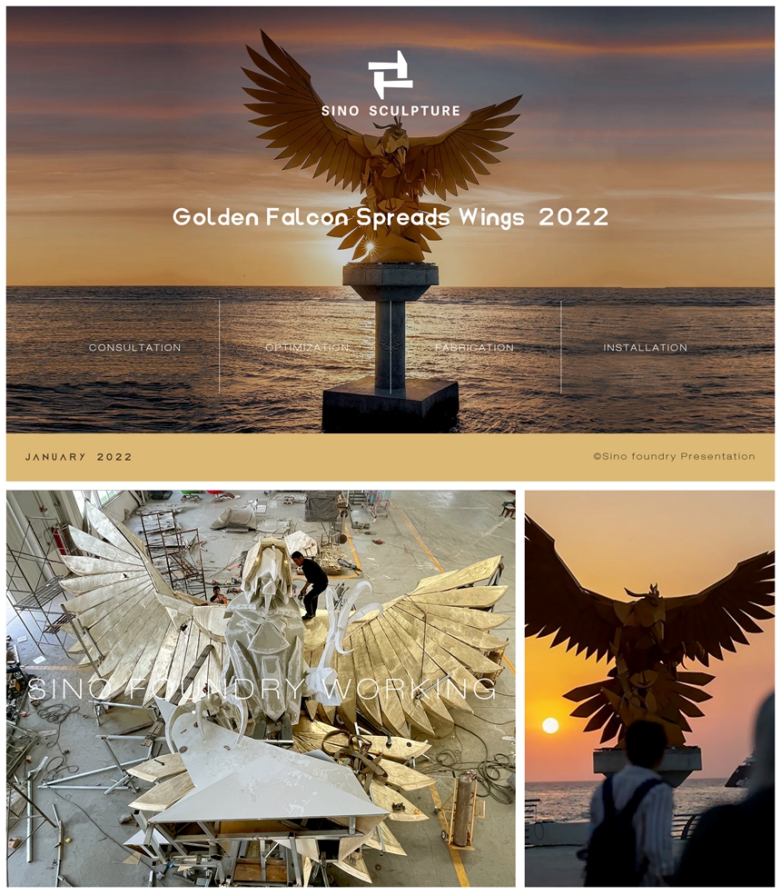 Golden-Falcon-Sculpture-Install-in-Jeddah-Art-Promenade