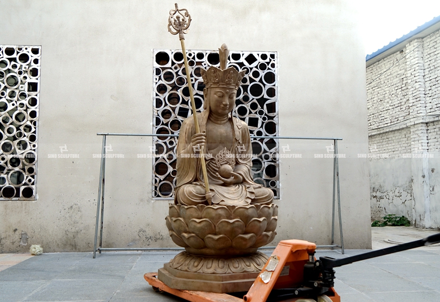 Gold-Leaf-Bronze-Sitting-Ksitigarbha-Bodhisattva-Statue-Casting-In-Bronze